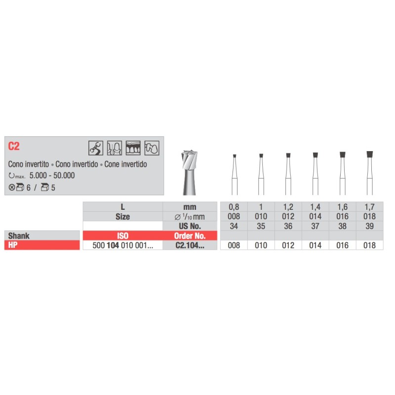 C2 CONO ROVESCIO TUNGSTENO HP 5PZ EDENTA