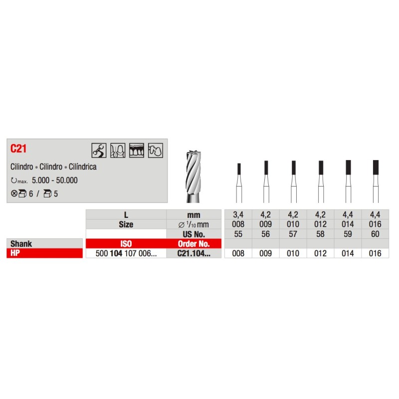 C21 CILINDRO TUNGSTENO HP 5PZ EDENTA