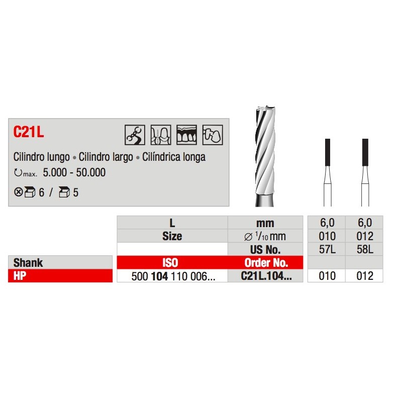 C21L CILINDRO LUNGO TUNGSTENO HP 5PZ EDENTA