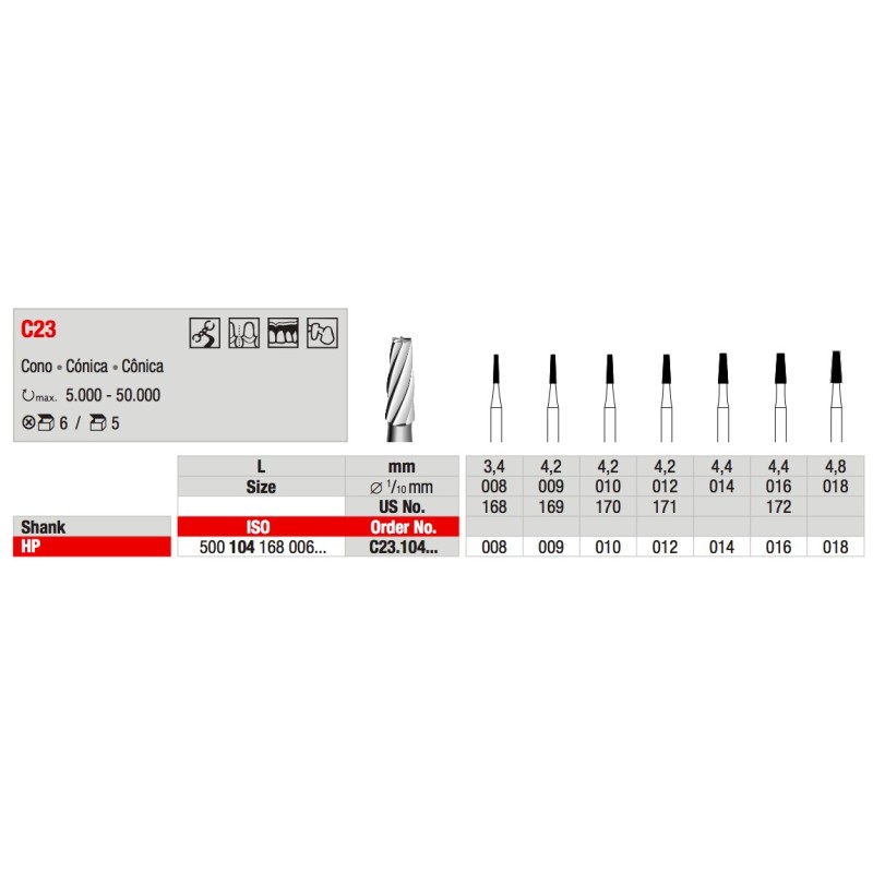 C23 CONICA TUNGSTENO HP 5PZ EDENTA