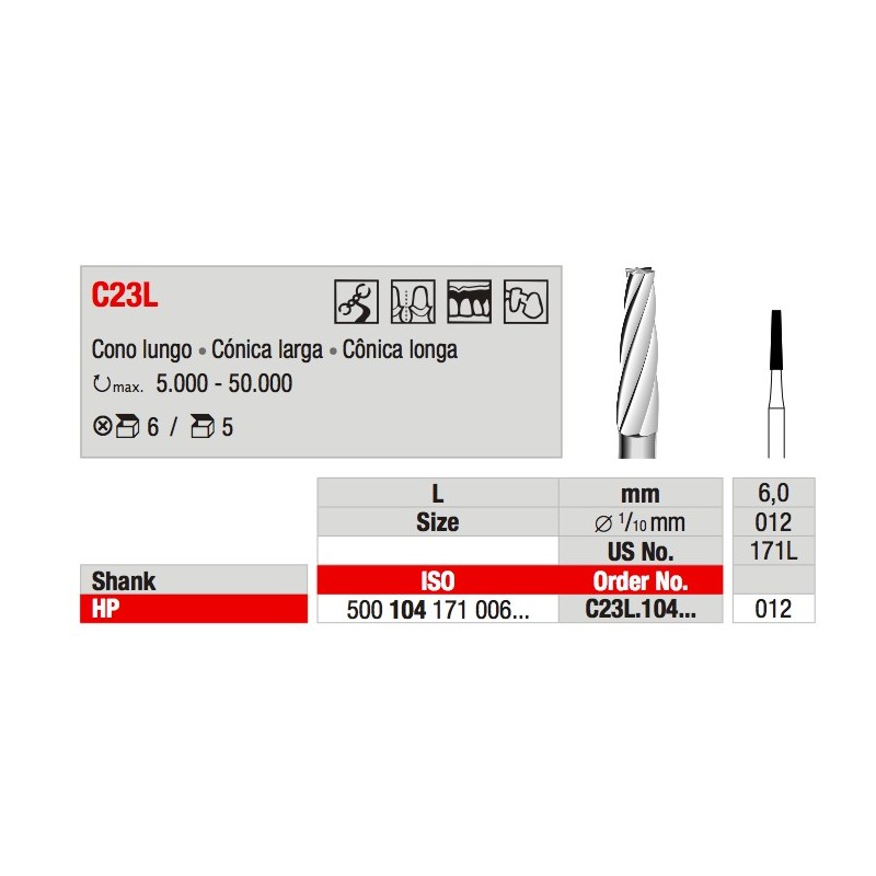C23L.012 CONO LUNGO TUNGSTENO HP 5PZ EDENTA