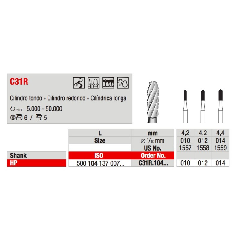 C31R CILINDRO TONDO TUNGSTENO HP 5PZ EDENTA