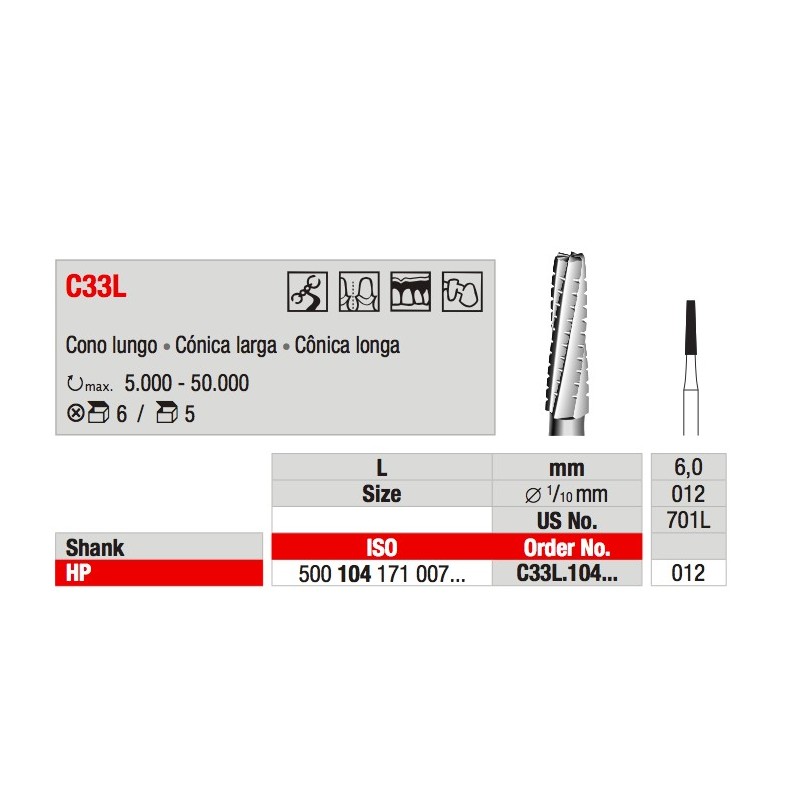 C33L.012 CONO LUNGO TUNGSTENO HP 5PZ EDENTA