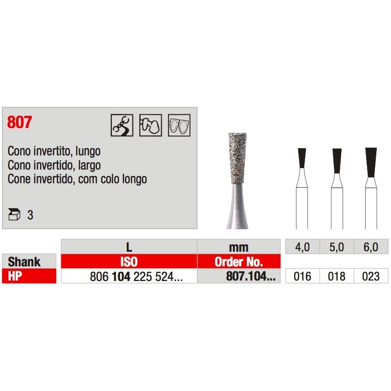 807 CONO ROVESCIO LUNGO DIAMANTATA HP 3PZ EDENTA