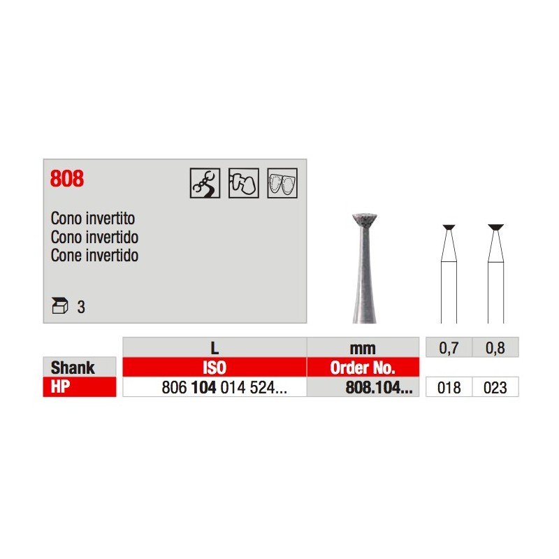 808 CONO ROVESCIO DIAMANTATA HP 3PZ EDENTA