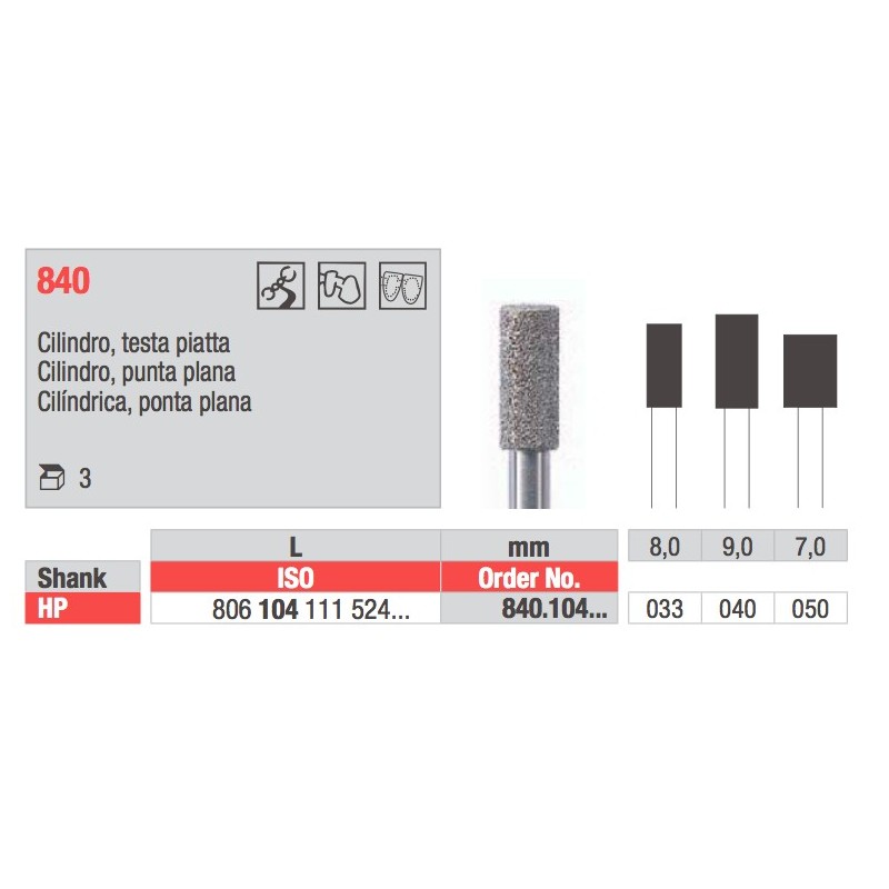 840 CILINDRO DIAMANTATA HP 3PZ EDENTA