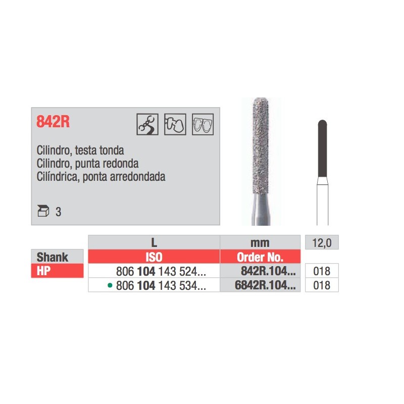 842R.018 CILINDRO TONDO DIAMANTATA HP 3PZ EDENTA