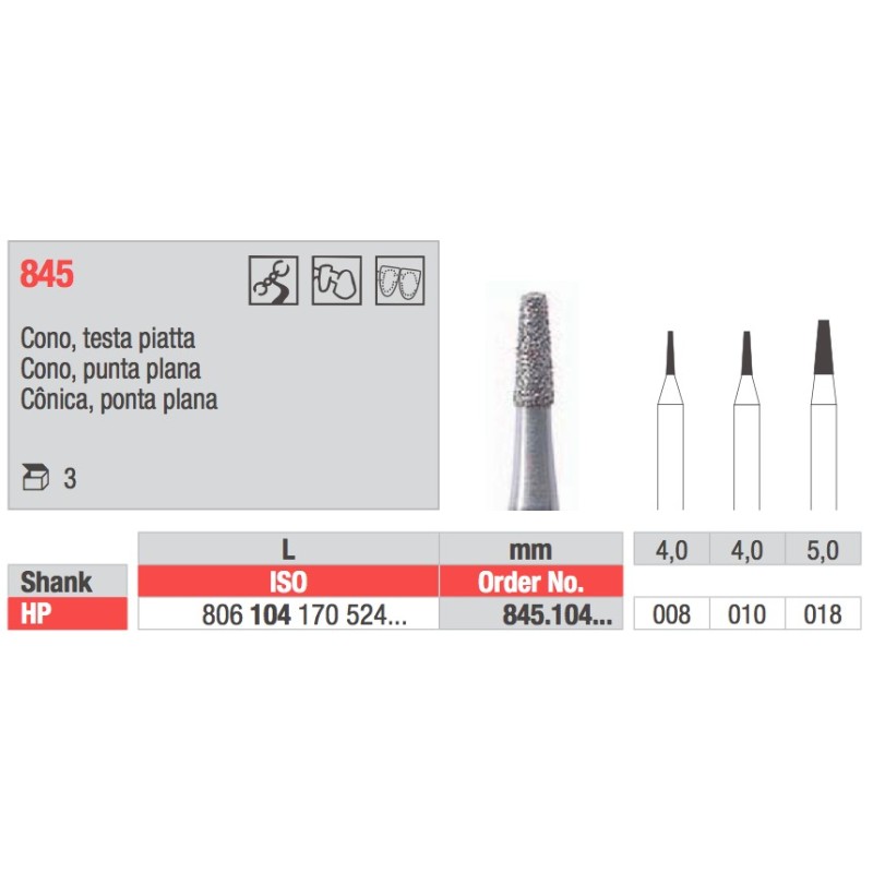845 CONO DIAMANTATA HP 3PZ EDENTA
