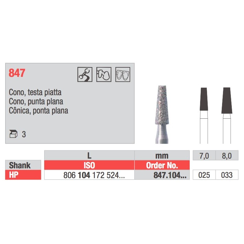 847 CONO DIAMANTATA HP 3PZ EDENTA