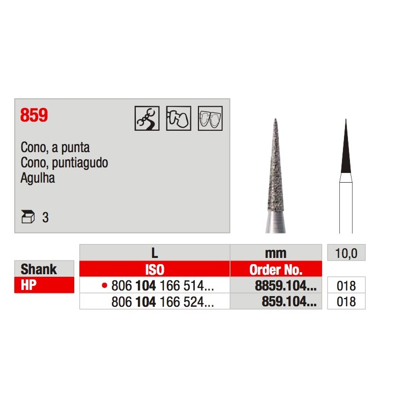 859.018 CONO PUNTA DIAMANTATA HP 3PZ EDENTA