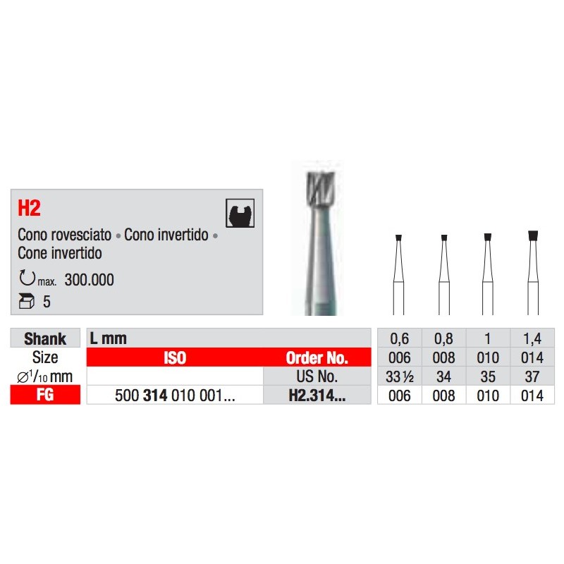H2 FG TUNGSTENO EDENTA 5PZ
